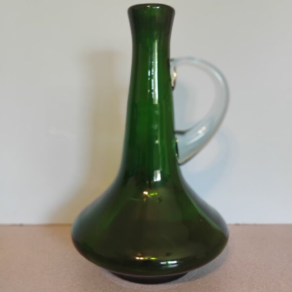 Vintage MCM Bischoff Glass Hand Blown Forest Green Carafe/Decanter - Picture 1 of 5
